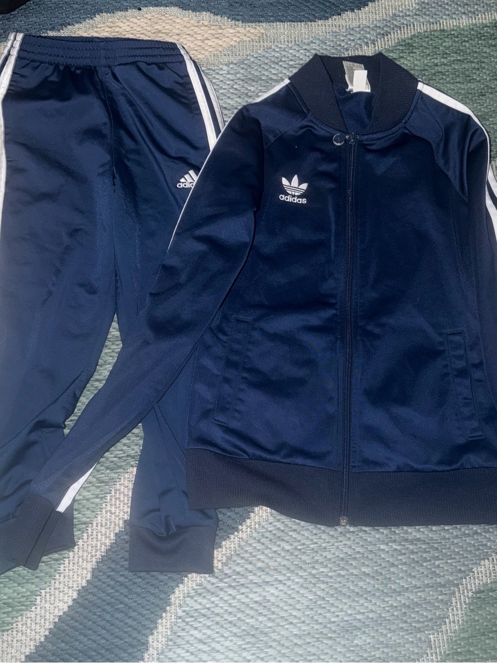 adidas Navy and White Kids Track Jacket & Pants Set